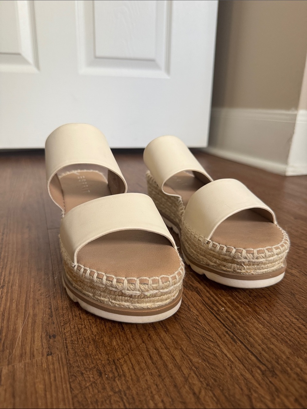 Women’s White Double-Band Espadrille Slide Sandals